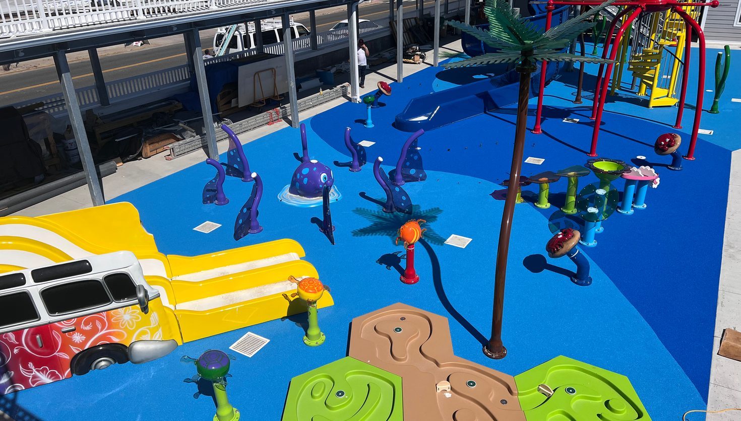 Ocean-themed Splash Pad with fish-shaped water features