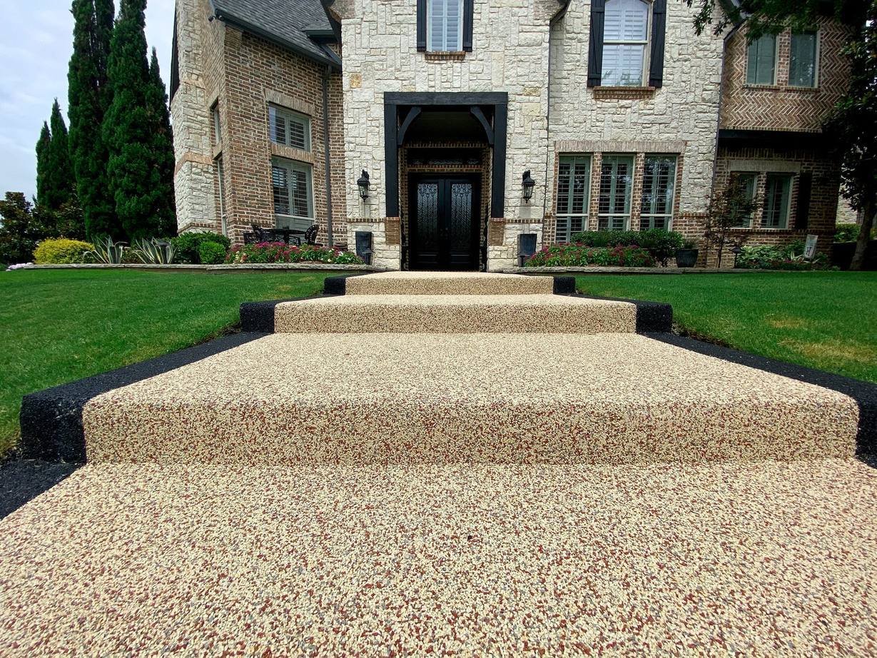 Residential landscape with colorful recreational surfacing