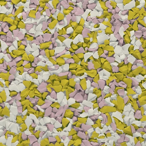 A sophisticated Morandi-toned EPDM rubber granules fitness path blending with natural urban landscaping