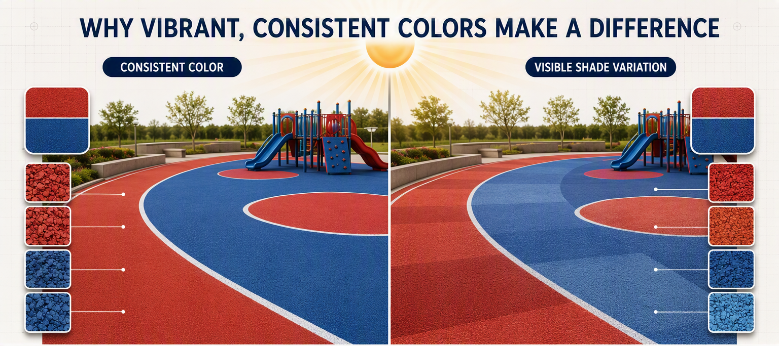 A display of various custom colored EPDM rubber granules.