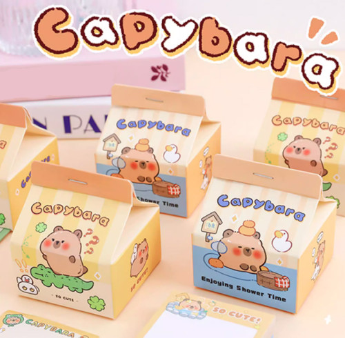 Capybara Memo Notes, Hand notes, student Hand account materials，Cartoon memo notes，Milk Box Sticker