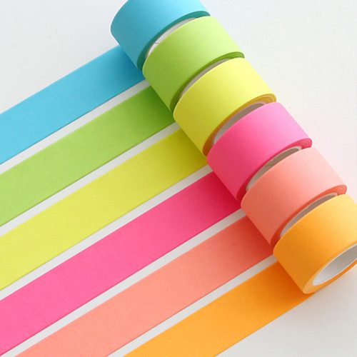 fluorescent solid color decorative tape, student tape, decorative tape, office supplies, paper tape set