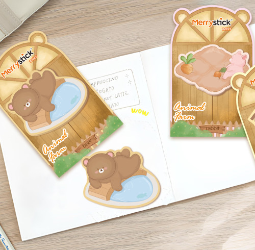 Merry Sticky Notes，Cartoon Animal lie Sticky Notes，Animal Farm，Student Classification，Handheld materials