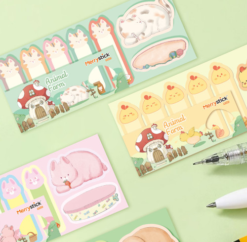 Merry Sticky Notes，Cartoon Animal lie Sticky Notes，Student Classification，Handheld materials