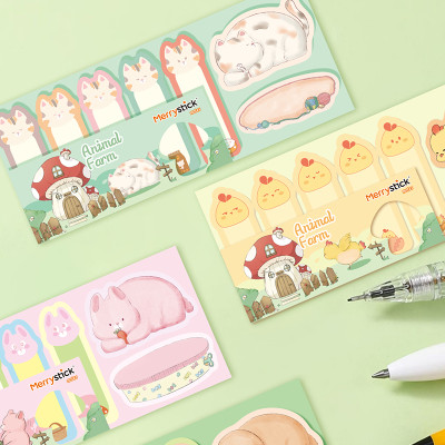 Merry Sticky Notes，Cartoon Animal lie Sticky Notes，Student Classification，Handheld materials