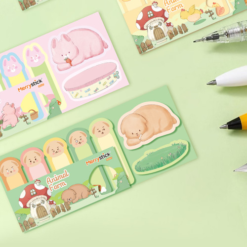 Merry Sticky Notes，Cartoon Animal lie Sticky Notes，Student Classification，Handheld materials