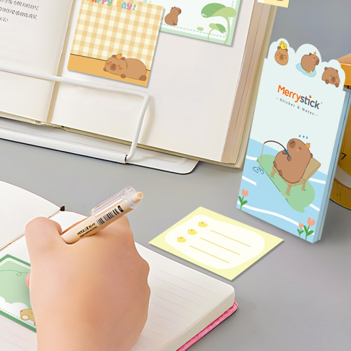 Capybara Sticky Notes, Cartoon Memo Pad, Four fold sticky note book，Combination sticky notes