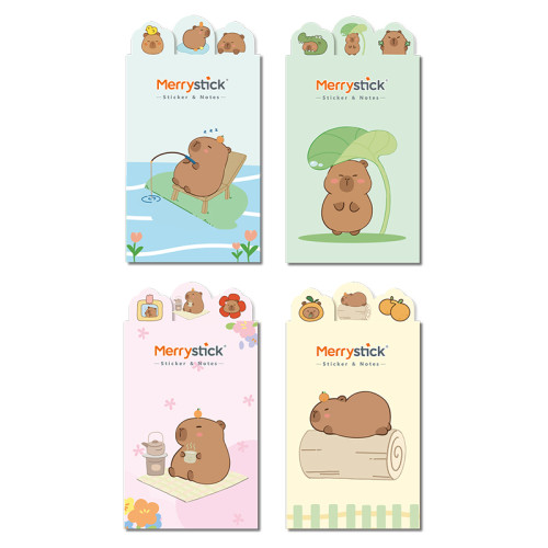 Capybara Sticky Notes, Cartoon Memo Pad, Four fold sticky note book，Combination sticky notes