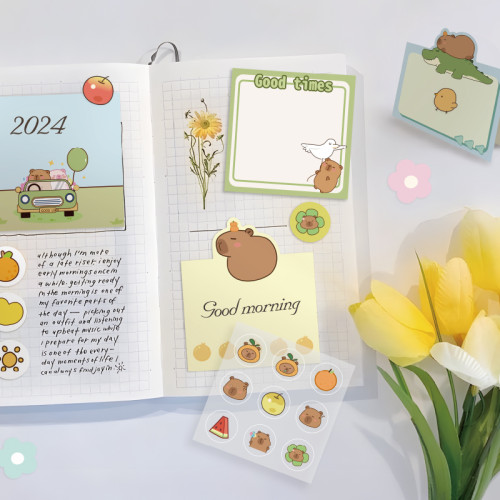 Capybara Memo Notes, Hand notes, student Hand account materials，Cartoon memo notes, free stickers