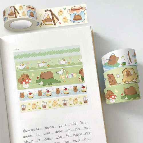 cartoon capybara tape, colored decorative paper tape, student tape, decorative tape, paper tape set