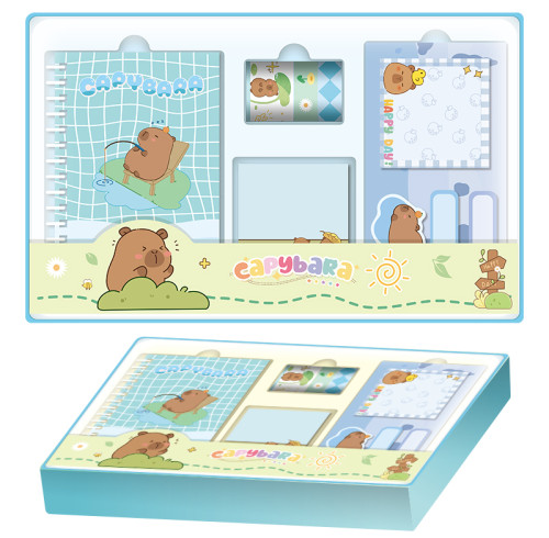 Capybara Stationery gift box, Cartoon Stationery Set ,paper tape stickers, Vertical envelope，page tags, Student gifts