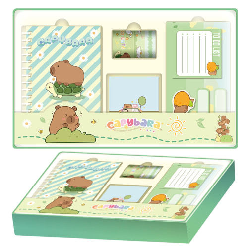 Capybara Stationery gift box, Cartoon Stationery Set ,paper tape stickers, Vertical envelope，page tags, Student gifts