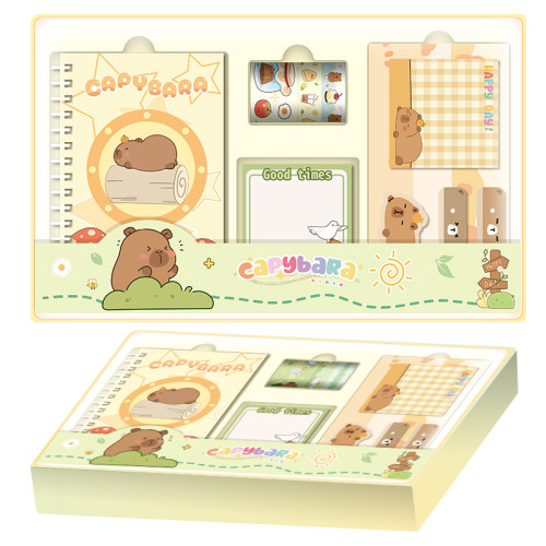 Capybara Stationery gift box, Cartoon Stationery Set ,paper tape stickers, Vertical envelope，page tags, Student gifts