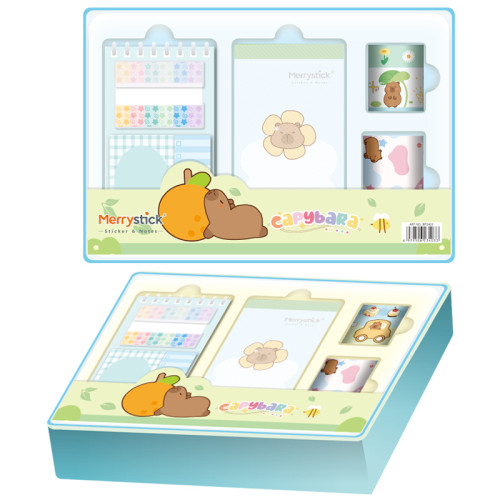 Capybara Stationery gift box, Cartoon Stationery Set ,paper tape stickers, PET index，page tags, Student gifts