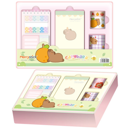 Capybara Stationery gift box, Cartoon Stationery Set ,paper tape stickers, PET index，page tags, Student gifts