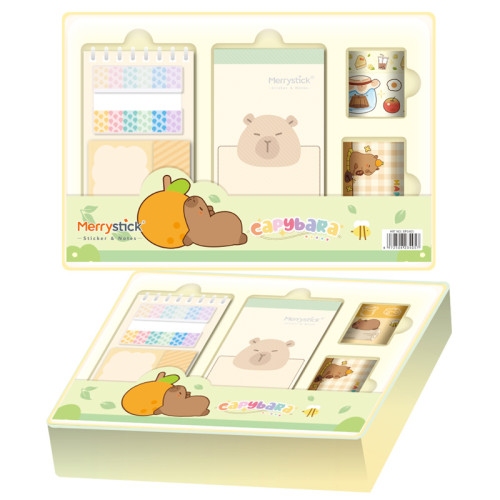 Capybara Stationery gift box, Cartoon Stationery Set ,paper tape stickers, PET index，page tags, Student gifts