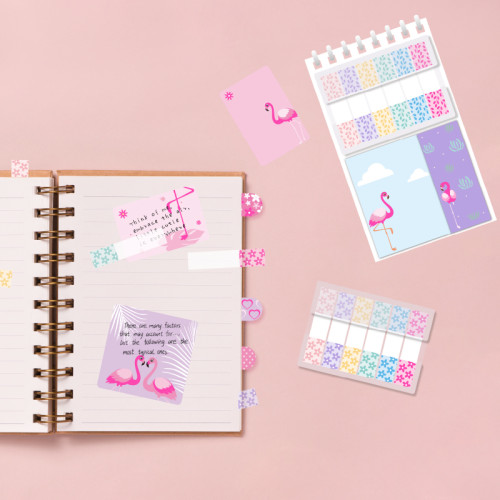 Creative flamingo sticky note combination Spiral Bound Notebook, portable notebook, fluorescent colored sticky note