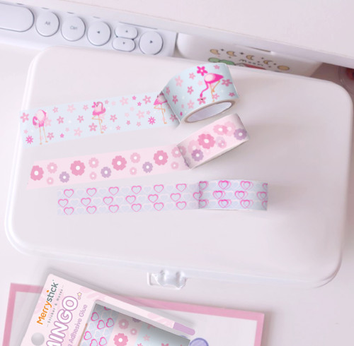 cartoon flamingo tape, colored decorative paper tape, student tape, decorative tape, paper tape set