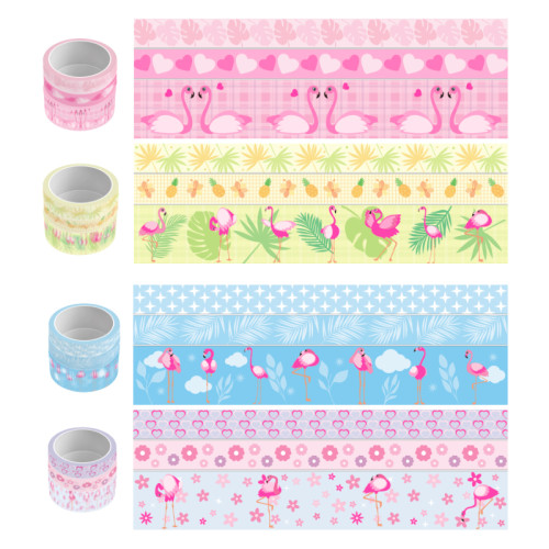 cartoon flamingo tape, colored decorative paper tape, student tape, decorative tape, paper tape set