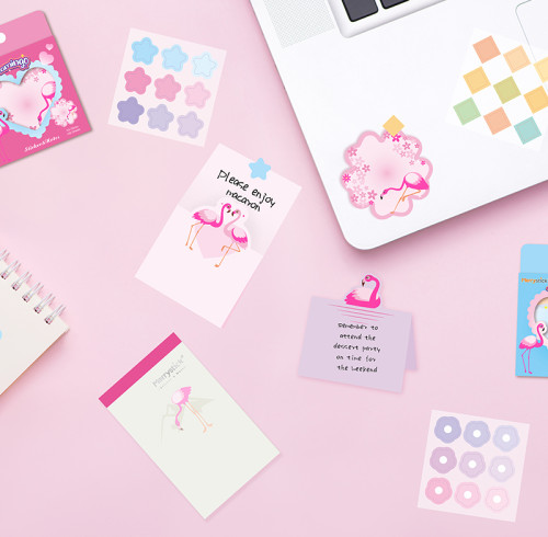 Flamingo Memo Notes and Stickers, Student  Hand note, Vertical Folding Sticky Notes, Free stickers