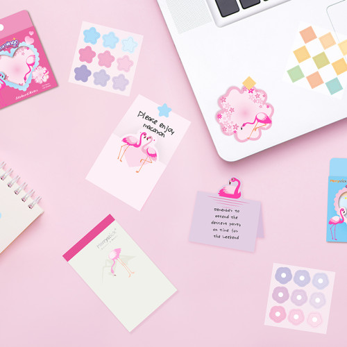 Flamingo Memo Notes and Stickers, Student  Hand note, Vertical Folding Sticky Notes, Free stickers