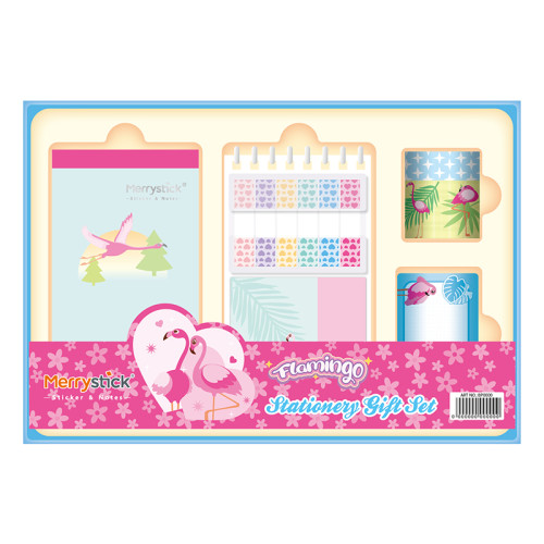 Flamingo Stationery gift box, Cartoon Stationery Set ,paper tape stickers, PET index，page tags, Student gifts