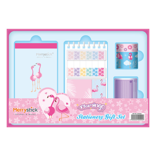 Flamingo Stationery gift box, Cartoon Stationery Set ,paper tape stickers, PET index，page tags, Student gifts