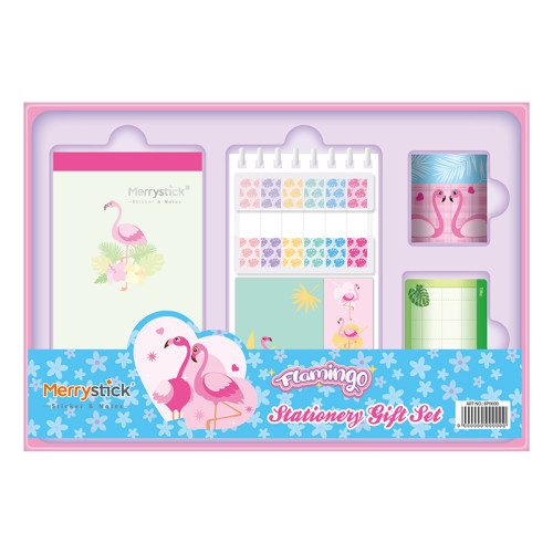 Flamingo Stationery gift box, Cartoon Stationery Set ,paper tape stickers, PET index，page tags, Student gifts