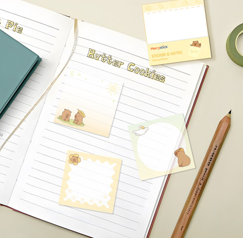 Capybara Transparent shiny sticky notes, creative note stickers, student marked memos, student supplies