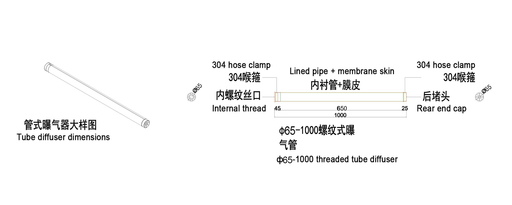 Aeration pipe diameter 65 Dimensions