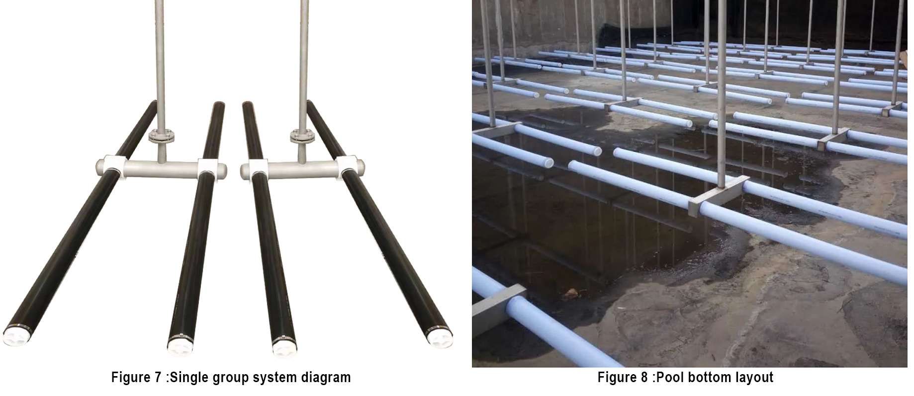 Liftable aeration tube- Single group system diagram+ Pool bottom layout