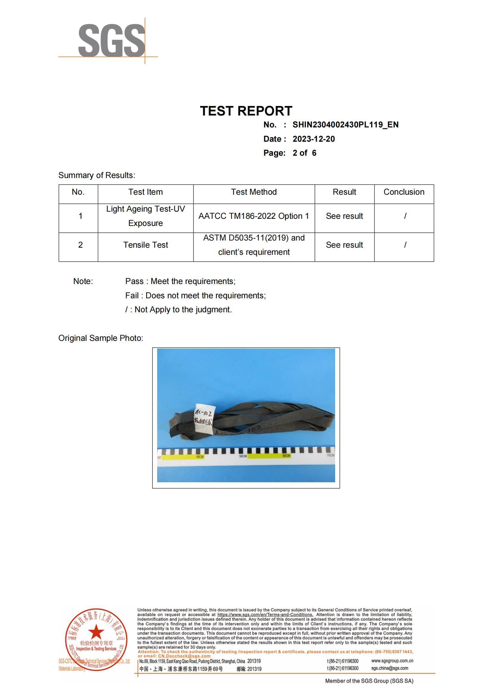 No. SHIN2304002430PL119.SGS Certificate Report