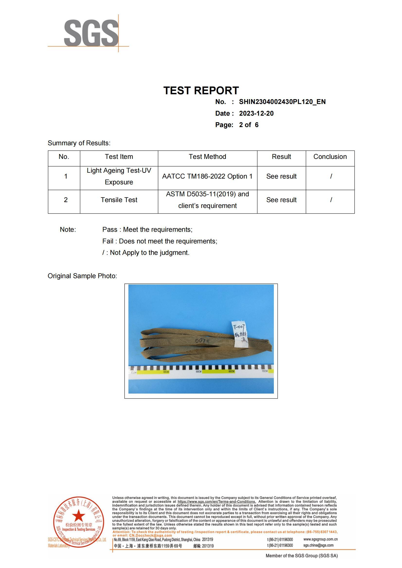 No. SHIN2304002430PL120.SGS Certificate Report