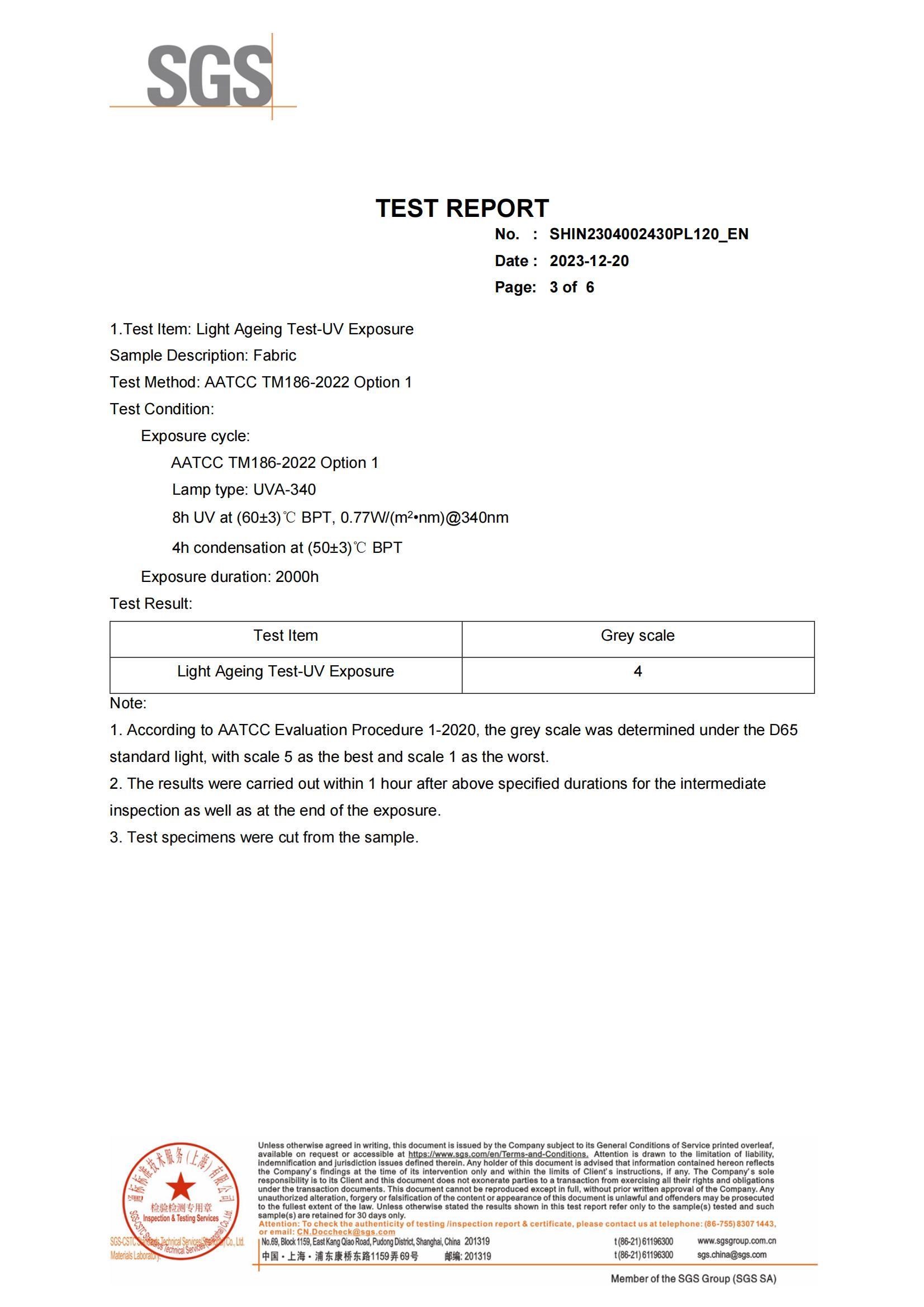 No. SHIN2304002430PL120.SGS Certificate Report