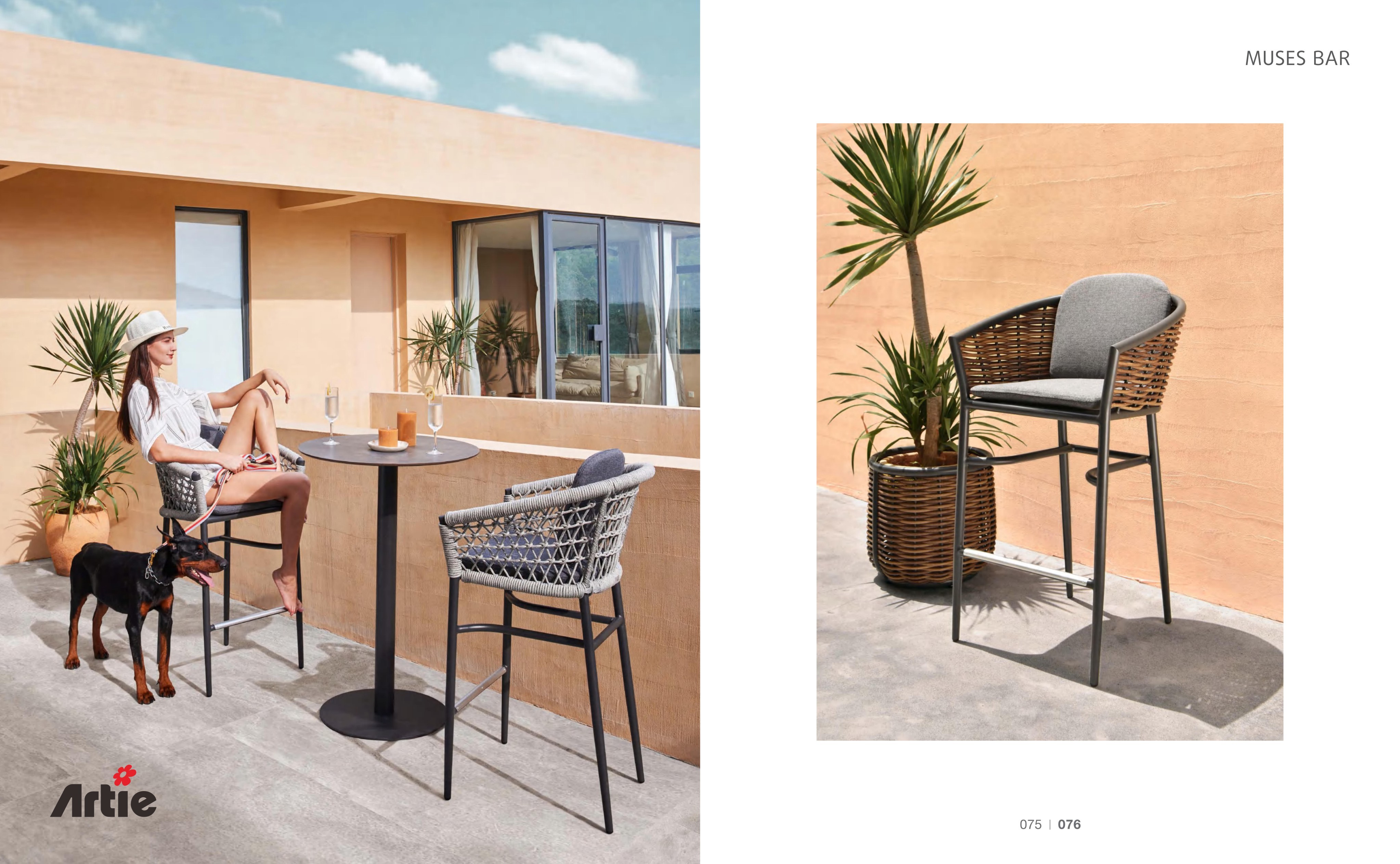 Contemporary Hand-Woven Polyester Rope Outdoor Bar Chair