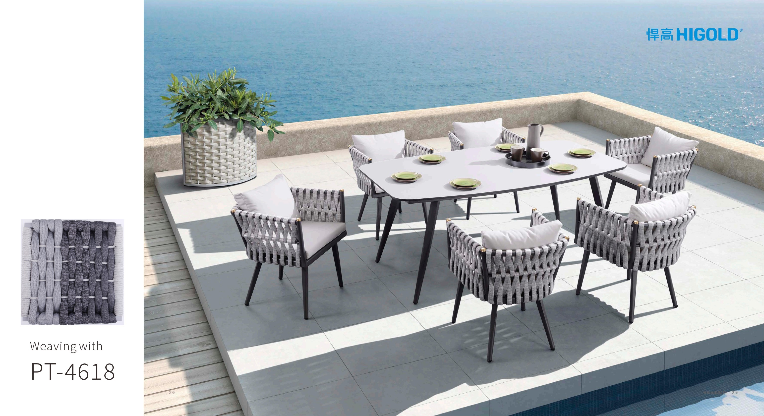 Classic design polyester rope braided outdoor dining table and chairs