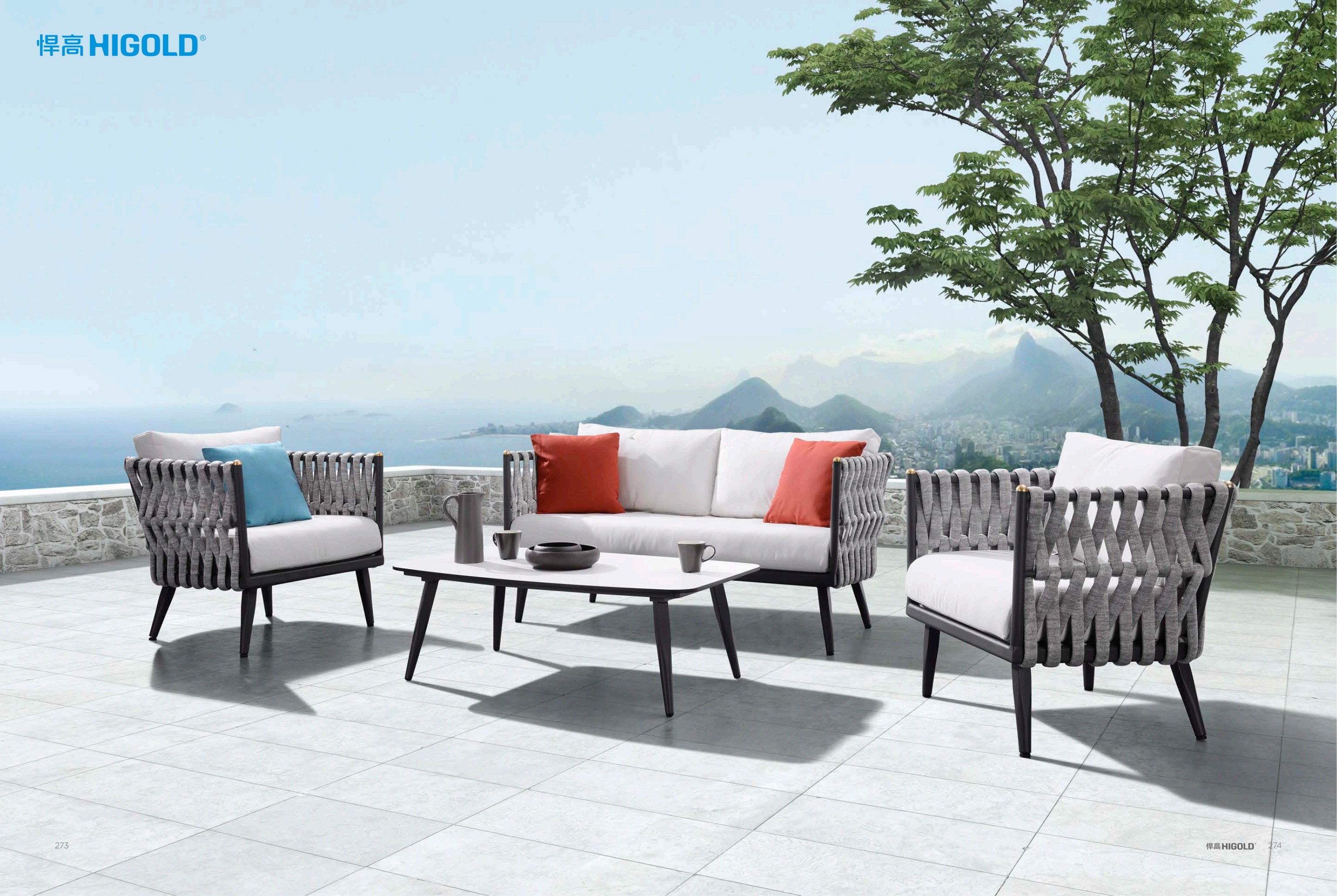 Classic design polyester rope braided outdoor dining table and chairs