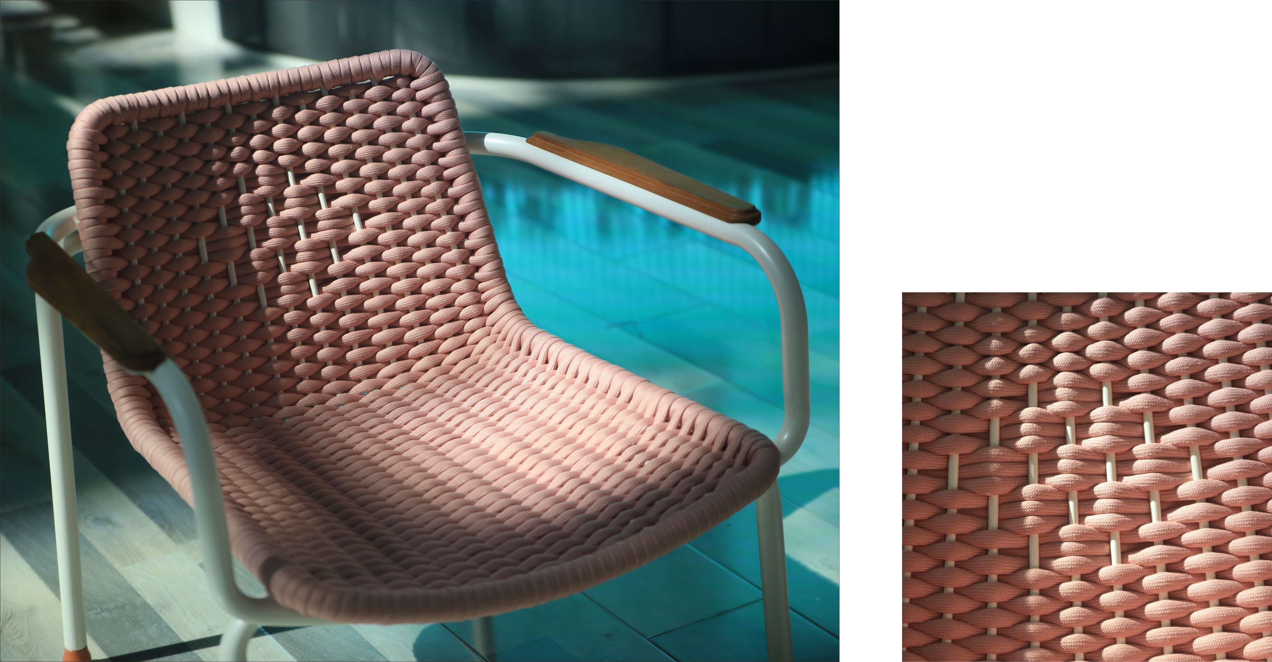 Pink polyester rope woven outdoor lounge chair