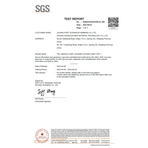 UV irradiation aging test report of solution-dyed olifen polyester T-001