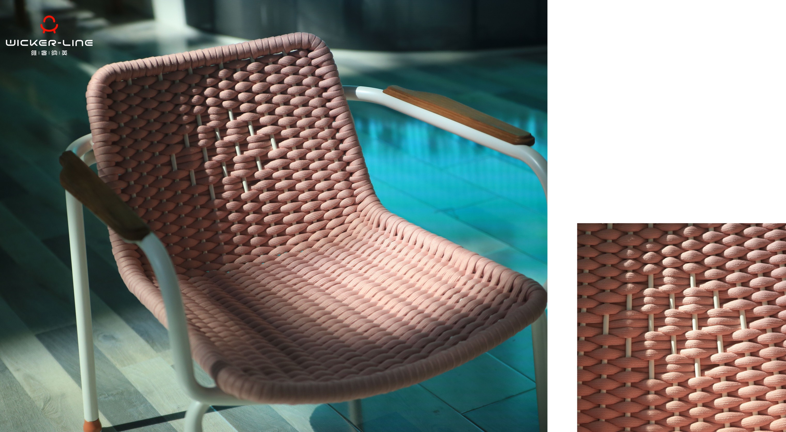 Pink polyester rope woven outdoor lounge chair