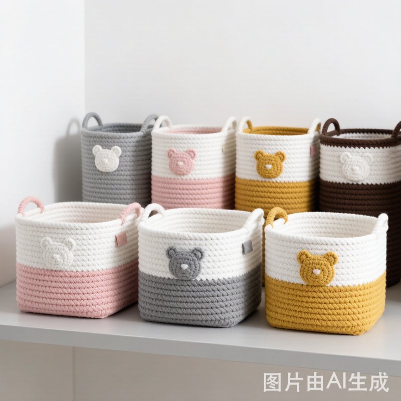 Multiple color variants of rope woven baskets
