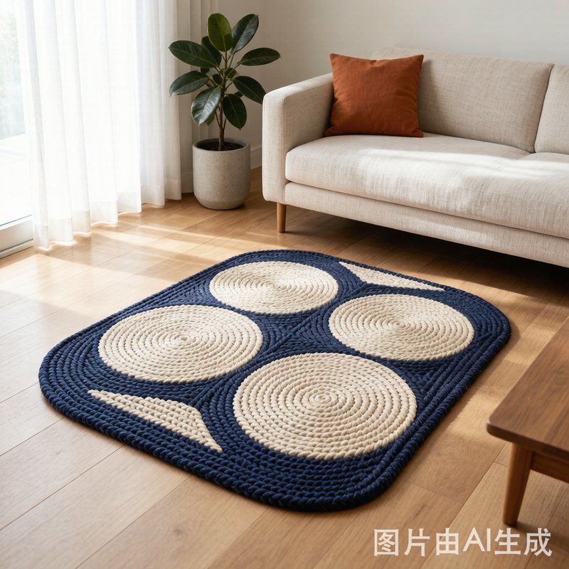 Cosmo rope rug in a contemporary living room with bicolor blue and cream design