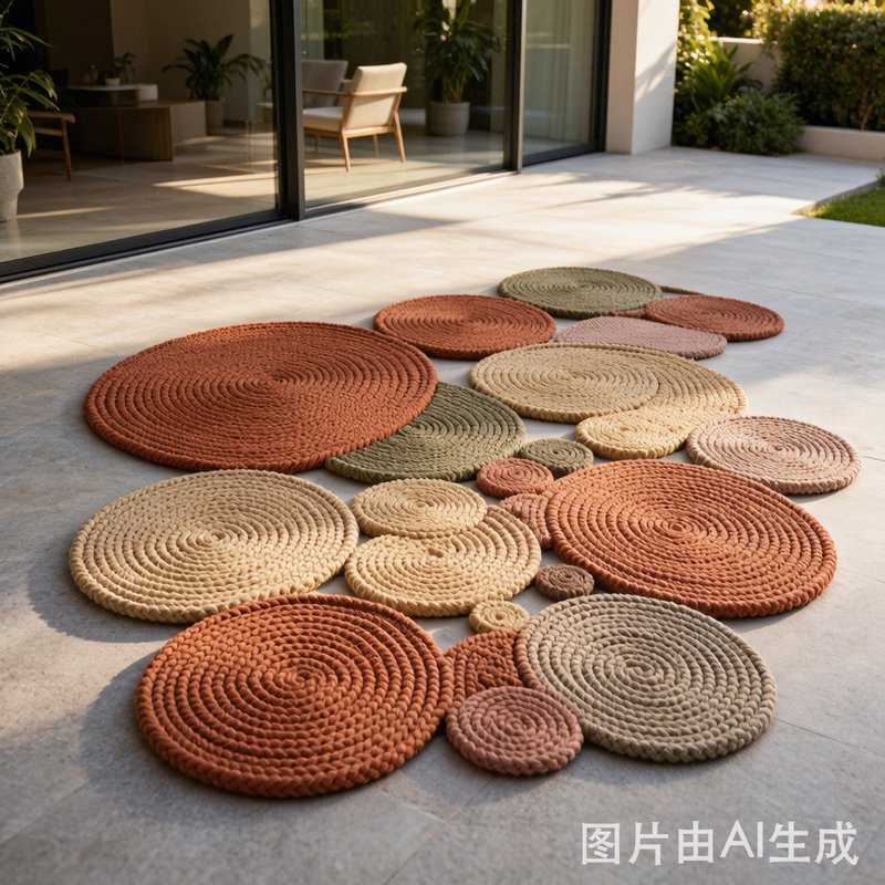 Cosmo handcrafted rope rug on a modern patio with stone flooring