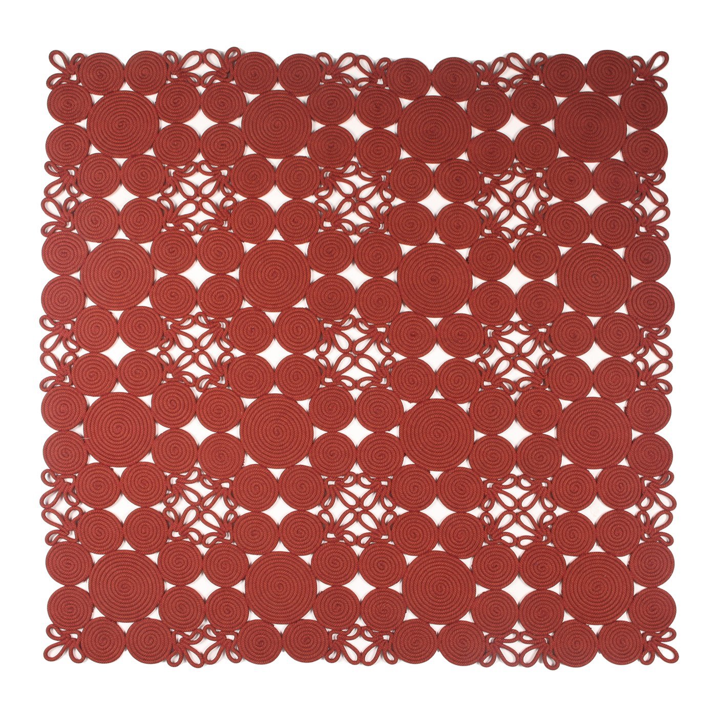 Red round rope-woven carpet