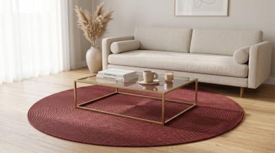 Round Rope-Woven Carpet (Burgundy Red)