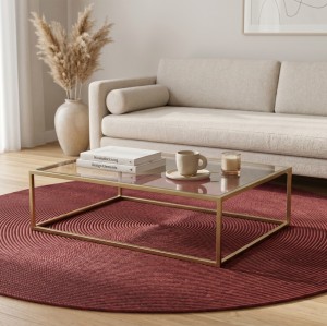 Round Rope-Woven Carpet (Burgundy Red)