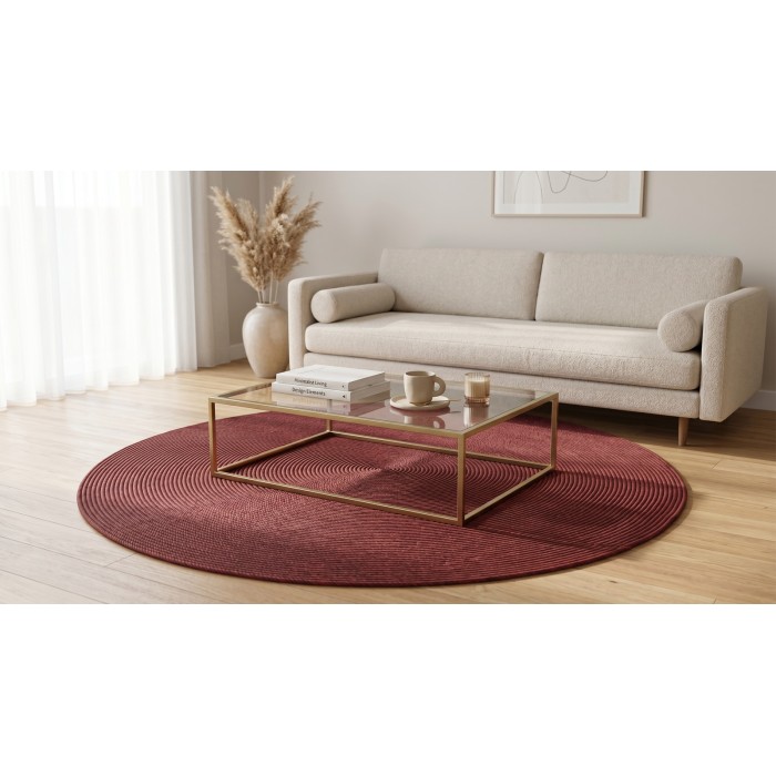 Round Rope-Woven Carpet (Burgundy Red)