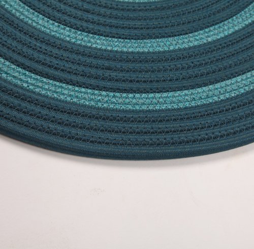 Hand-Braided Round Rope Rug with Ocean Blue Concentric Pattern