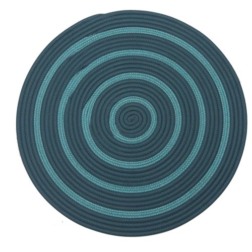 Hand-Braided Round Rope Rug with Ocean Blue Concentric Pattern