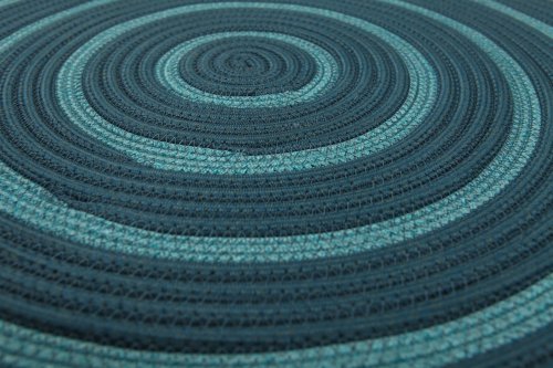 Hand-Braided Round Rope Rug with Ocean Blue Concentric Pattern